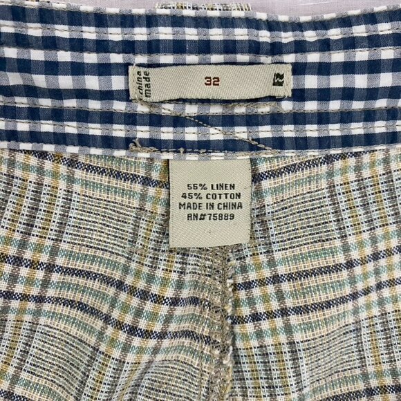 Brown Sound Plaid Linen Shorts Men's Size 32 Zip Pockets Summer - Picture 7 of 13